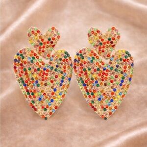 Colorful Heart Crystal Drop Earrings